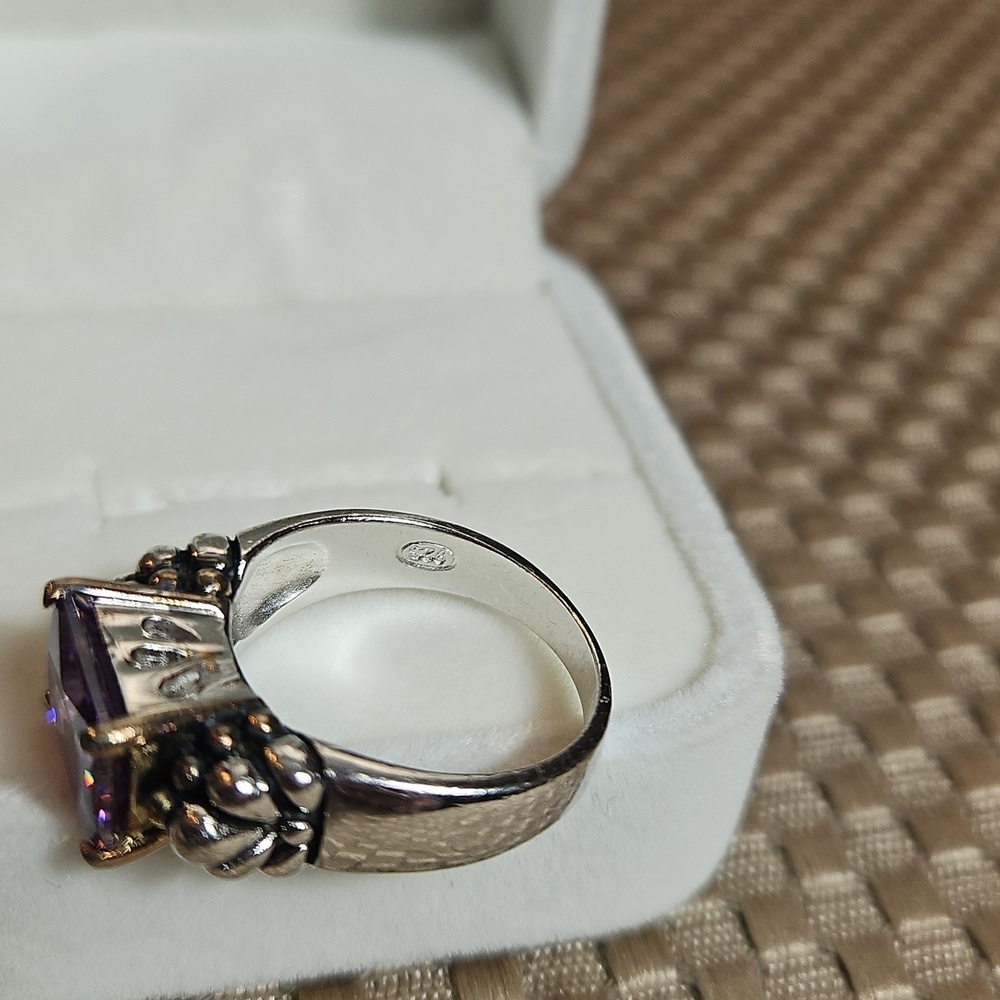Vintage Sterling Silver Imitation Amethyst Ring Gold Over Silver Size 7 - Picture 5 of 9
